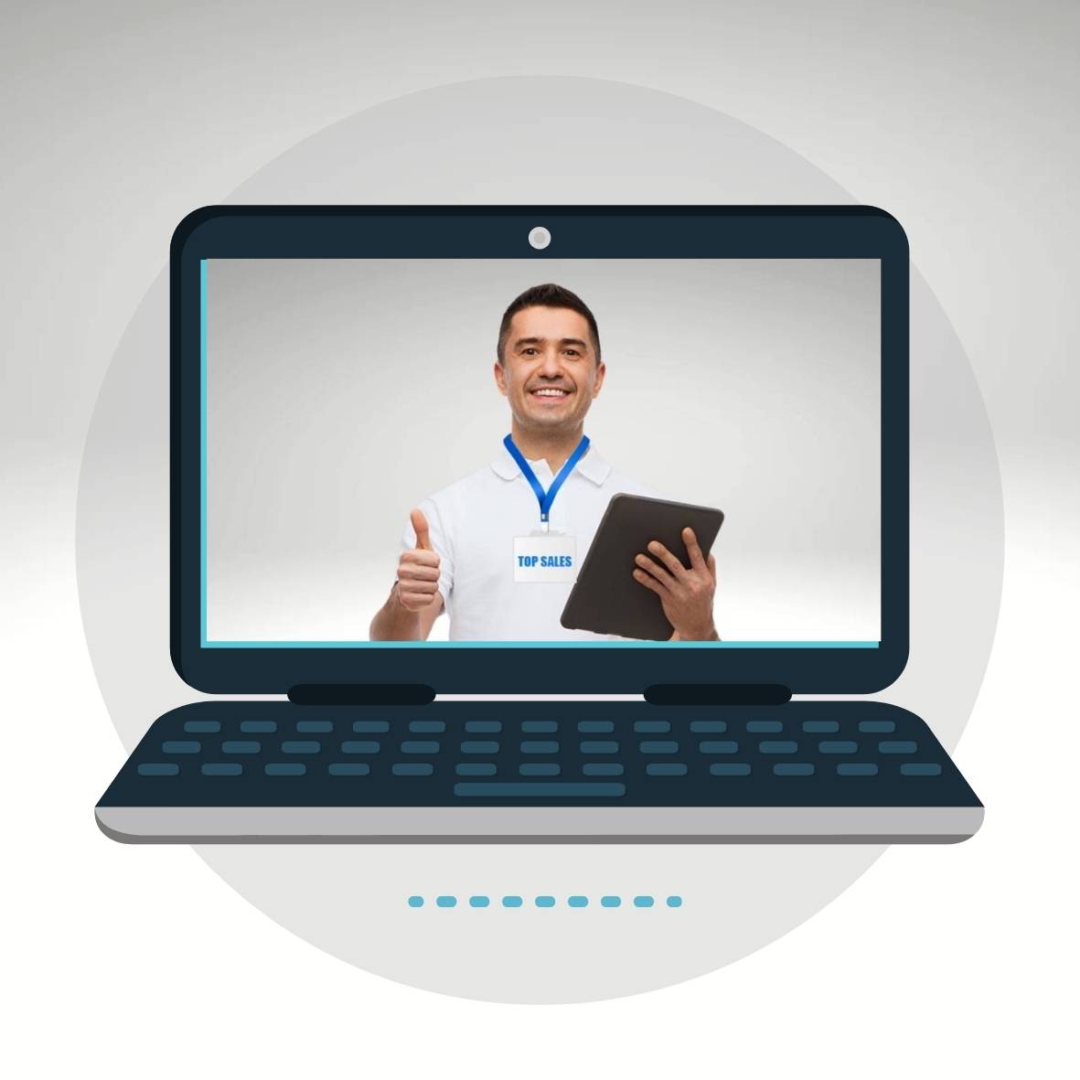 Blue Illustration Laptop Hello Circle Sticker