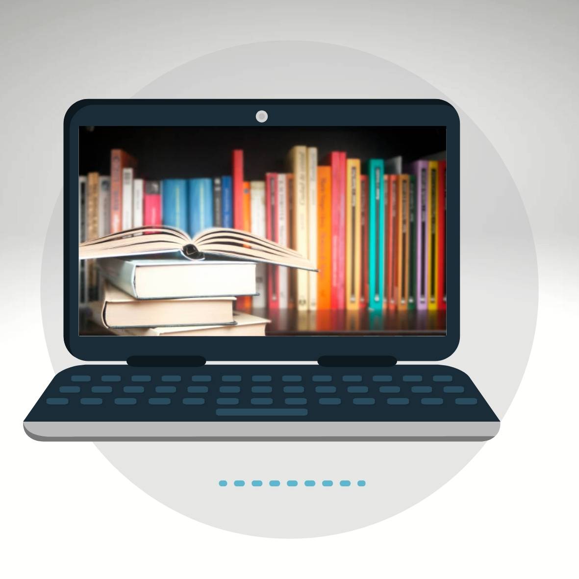 Blue Illustration Laptop Hello Circle Sticker(13)