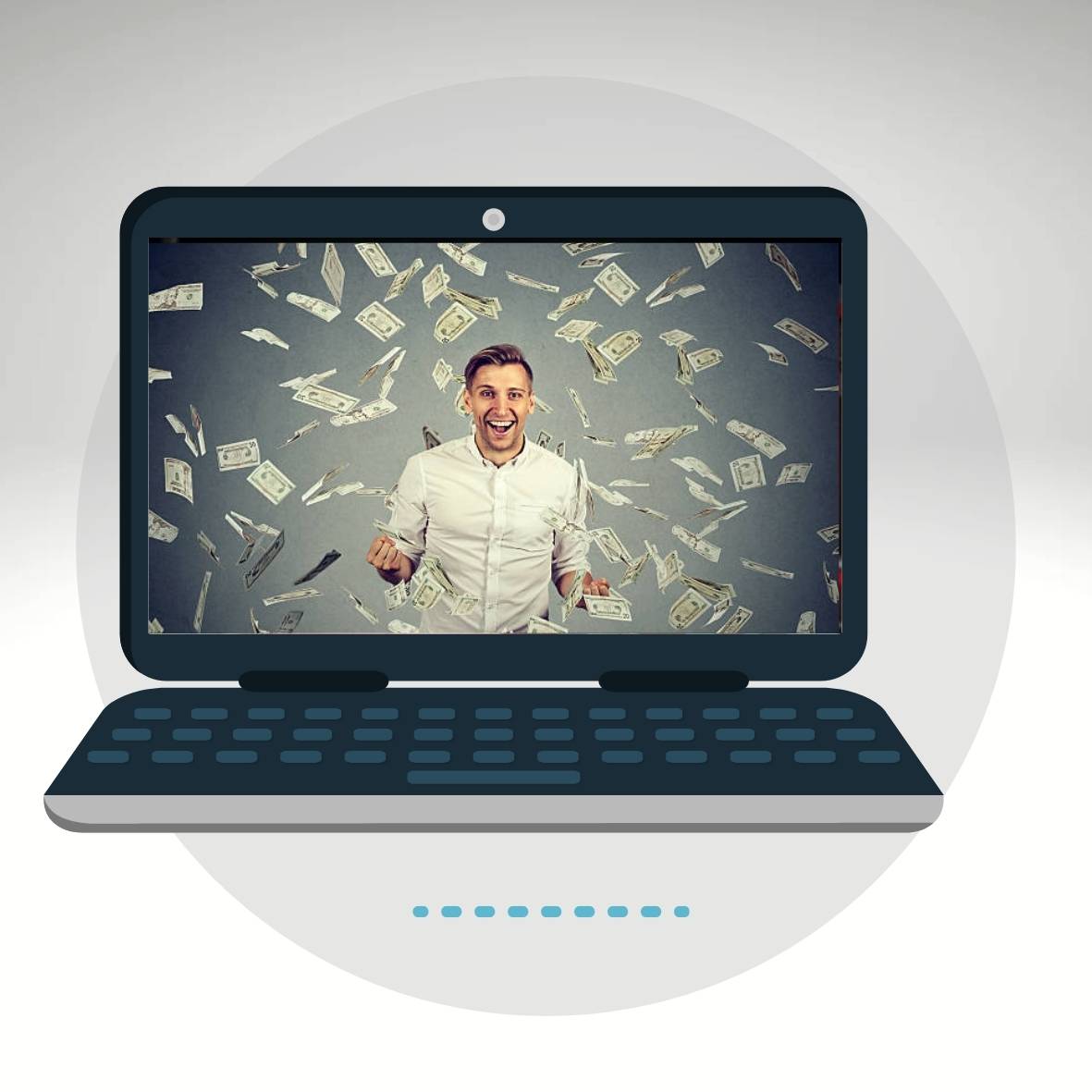 Blue Illustration Laptop Hello Circle Sticker(14)