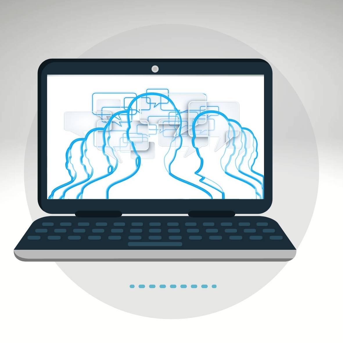 Blue Illustration Laptop Hello Circle Sticker(2)